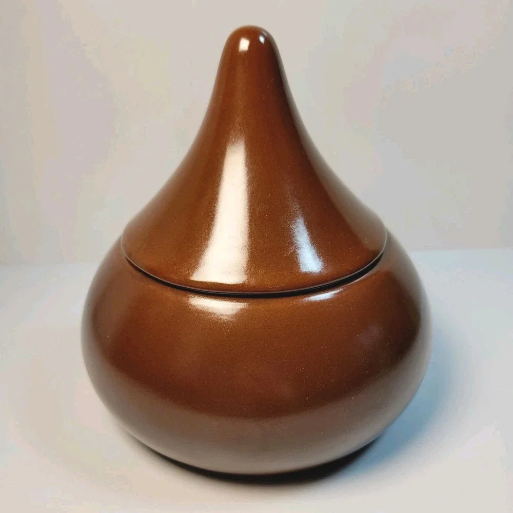 Hershey's Kiss Ceramic Candy Dish w/ Lid Brown Chocolate 6